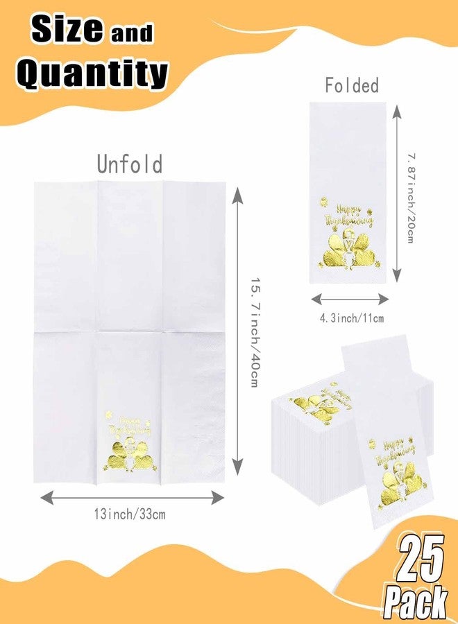 HEIPINIUYE 25 Pieces Happy Thanksgiving Paper Napkins with Gold Foil 3-ply White and Gold Turkey Guest Towels Disposable Hand Towels for Bathroom Birthday Fall Thanksgiving Party Dinner Napkins - Image 3